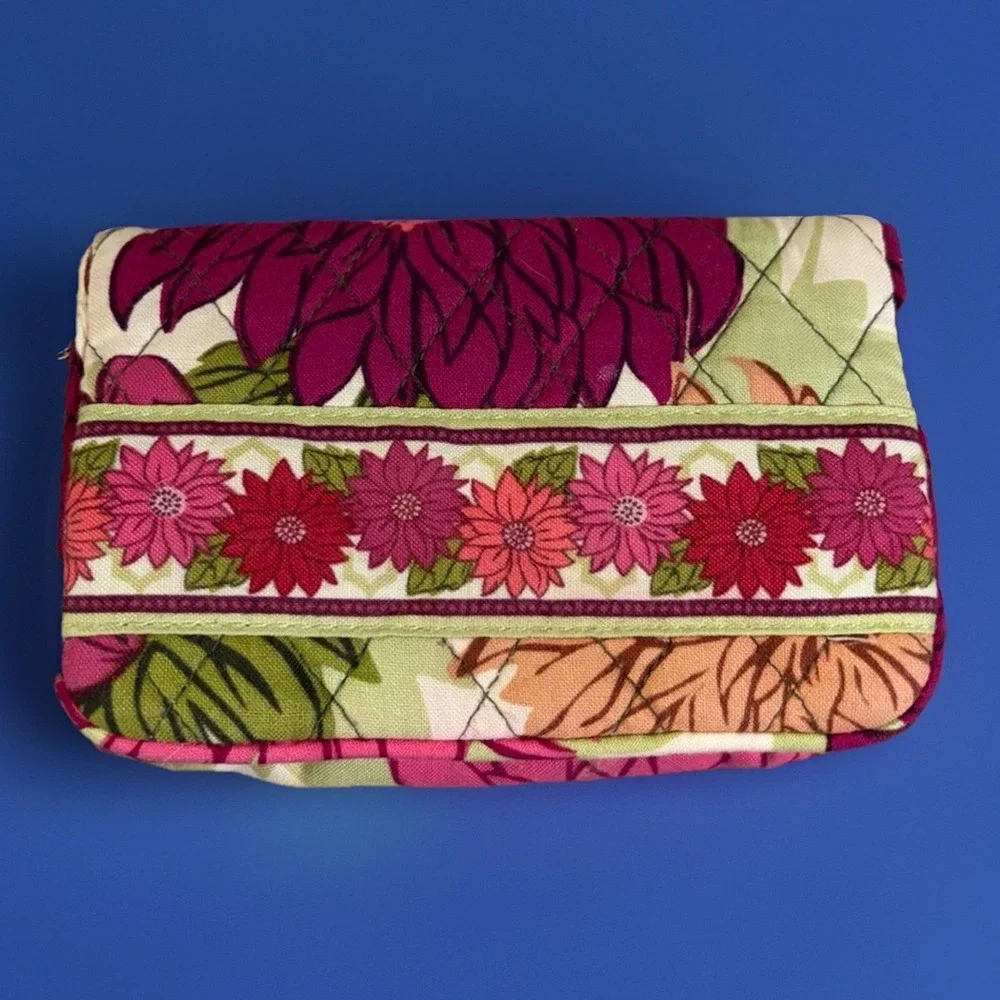 Vera Bradley Floral Quilted ID Wallet Coin Purse Kiss Lock Card Holder Keychain